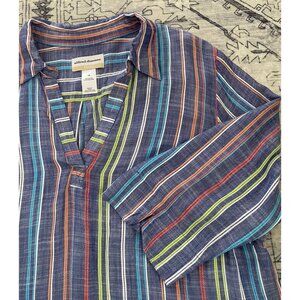 Alfred Dunner Womens 2X Tunic Top Striped 3/4 Sleeve Blue Multicolor Lightweight